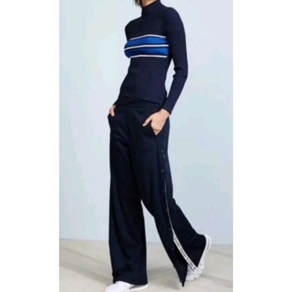 Tory Sport Track Pants size XS Navy Blue & White Snaps Athleisure Wide Leg - Picture 1 of 14